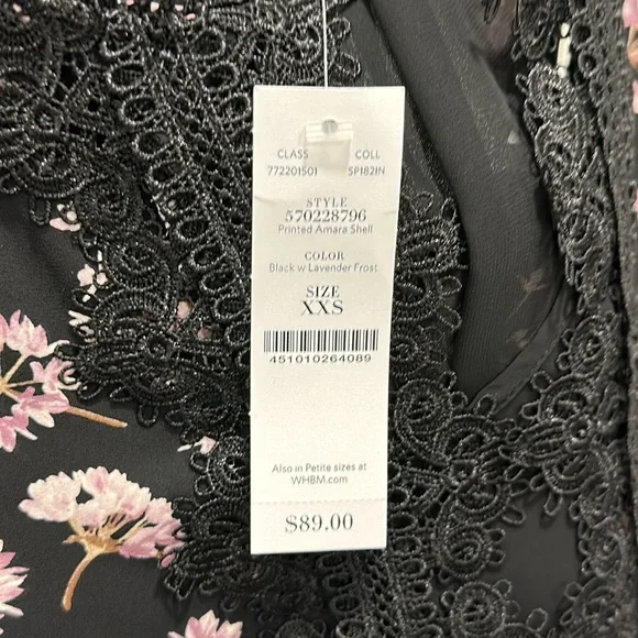 Lace-Detail Printed Shell | Size XXS | Color Black with Lavender Frost | WHBM - Picture 7 of 7